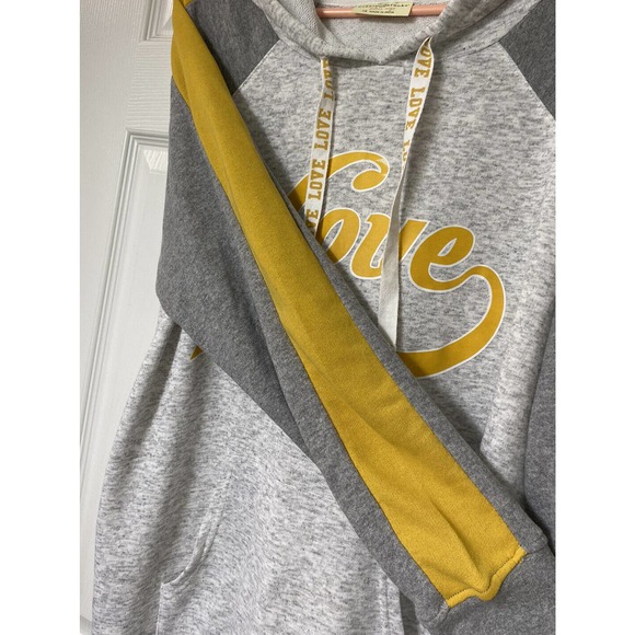 Bobbie Brooks Love Hoodie‎ Womens 1X Gray Yellow Raglan Sleeve Pullover - Picture 4 of 6